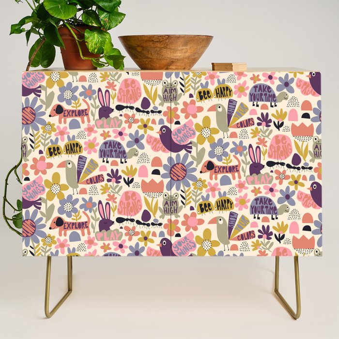 Playful Meadow Cute Animals with Motivational Affirmations - Soft Regal Credenza Gallery Image 1