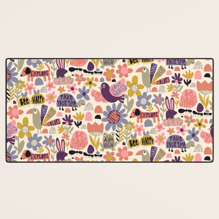 Playful Meadow Cute Animals with Motivational Affirmations - Soft Regal Desk Mat Gallery Image 3