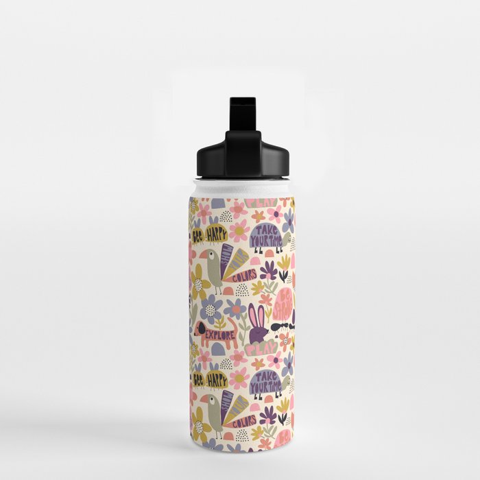 Playful Meadow Cute Animals with Motivational Affirmations - Soft Regal Water Bottle Gallery Image 2