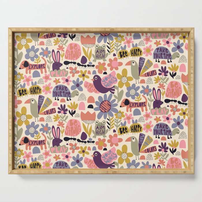Playful Meadow Cute Animals with Motivational Affirmations - Soft Regal Serving Tray Gallery Image 1