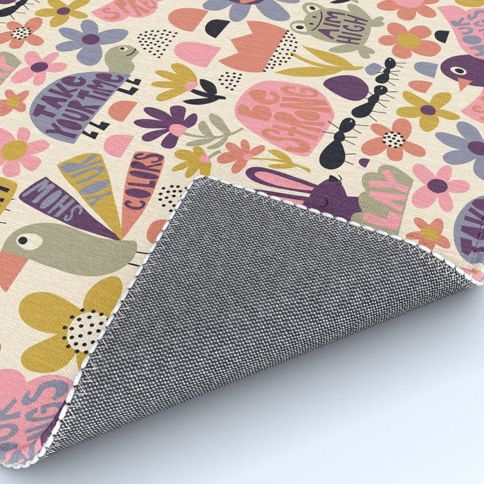 Playful Meadow Cute Animals with Motivational Affirmations - Soft Regal Rug Gallery Image 4