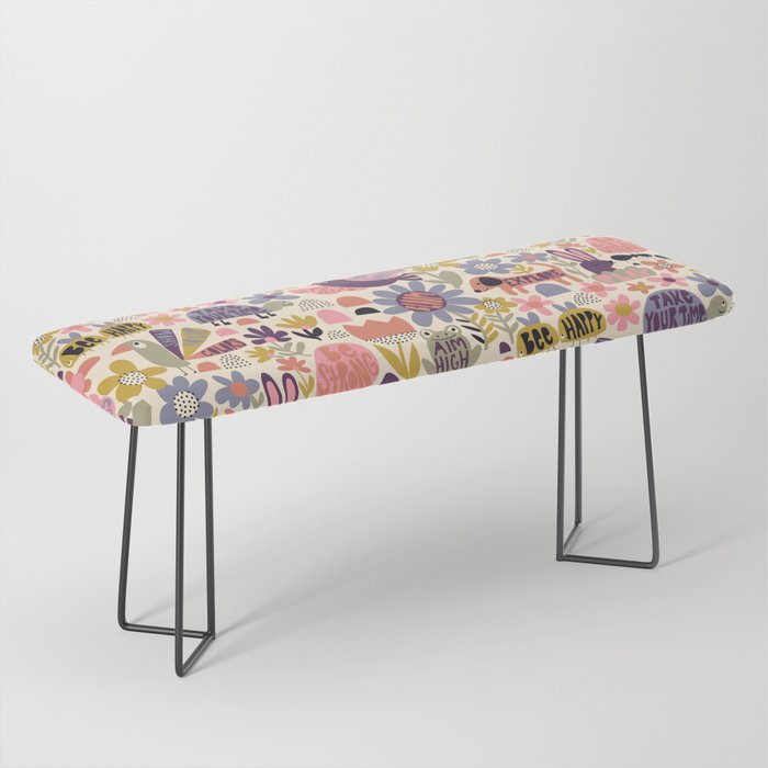 Playful Meadow Cute Animals with Motivational Affirmations - Soft Regal Bench Gallery Image 1