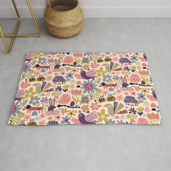 Playful Meadow Cute Animals with Motivational Affirmations - Soft Regal Rug Gallery Image 1