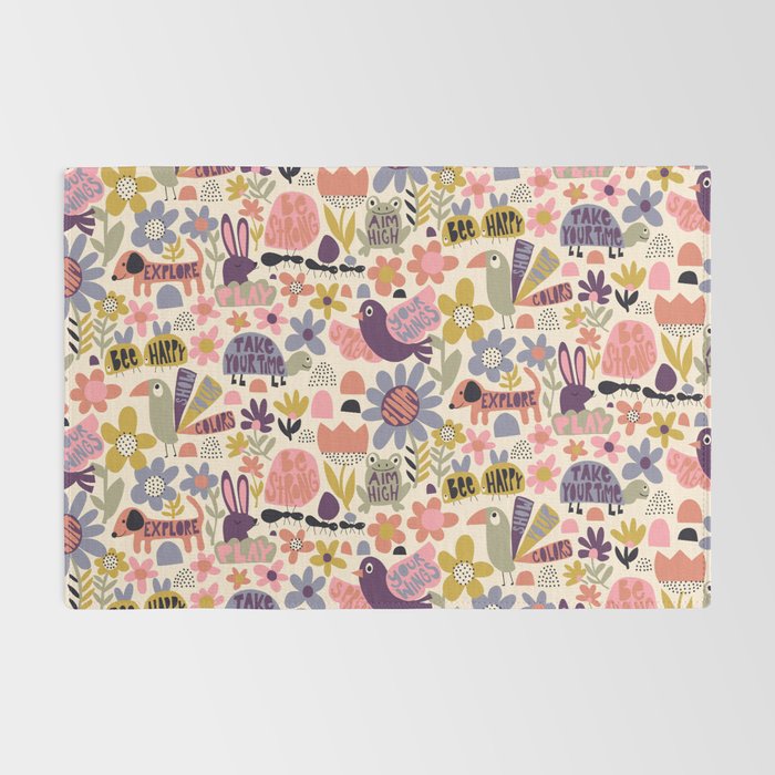 Playful Meadow Cute Animals with Motivational Affirmations - Soft Regal Rug Gallery Image 2