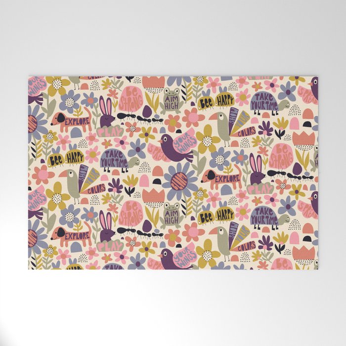 Playful Meadow Cute Animals with Motivational Affirmations - Soft Regal Welcome Mat Gallery Image 1