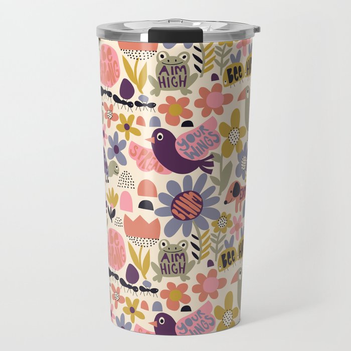 Playful Meadow Cute Animals with Motivational Affirmations - Soft Regal Travel Mug Gallery Image 1