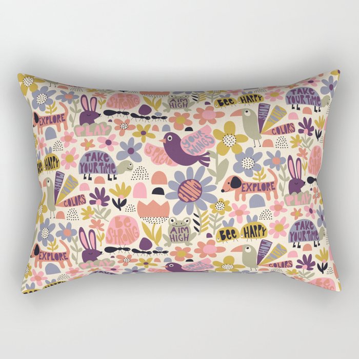 Playful Meadow Cute Animals with Motivational Affirmations - Soft Regal Rectangular Pillow Gallery Image 1