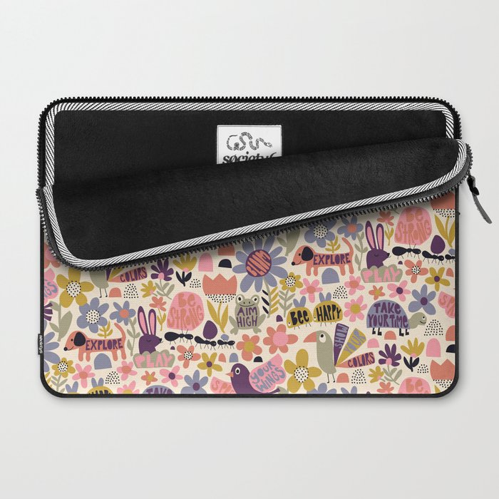 Playful Meadow Cute Animals with Motivational Affirmations - Soft Regal Laptop Sleeve Gallery Image 2