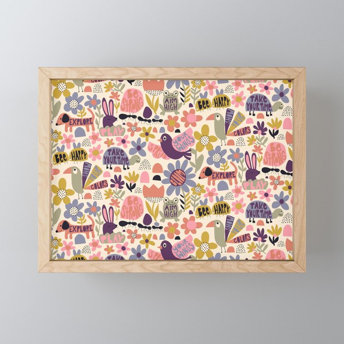 Playful Meadow Cute Animals with Motivational Affirmations - Soft Regal Mini Art Print Gallery Image 1