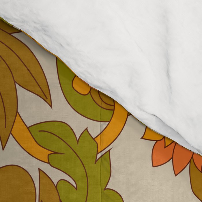 Orange, Pink Flowers and Green Leaves 1960s Retro Vintage Pattern Comforter Gallery Image 4