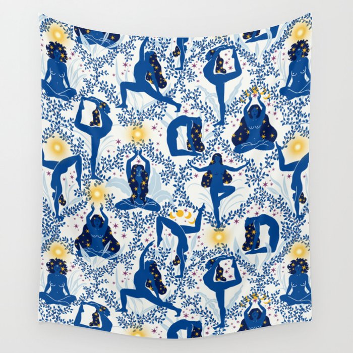 Feel the Cosmic Yoga blue Wall Tapestry Gallery Image 1