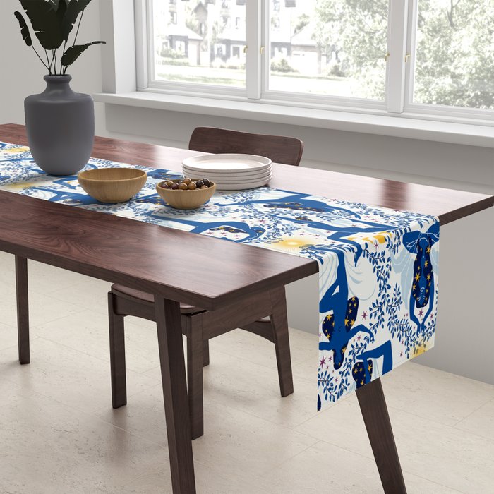 Feel the Cosmic Yoga blue Table Runner Gallery Image 2