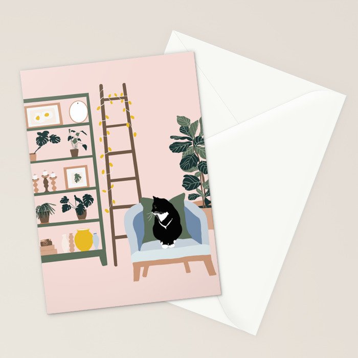 cat chilling out in the living room Stationery Card Gallery Image 2