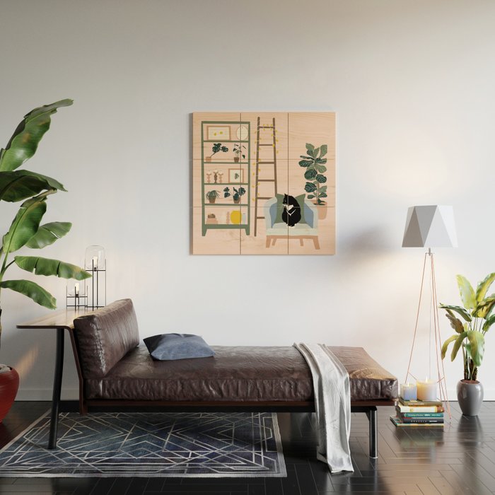 cat chilling out in the living room Wood Wall Art Gallery Image 2