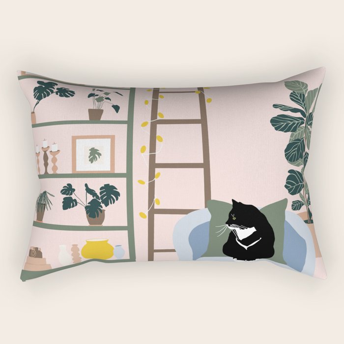 cat chilling out in the living room Rectangular Pillow Gallery Image 1