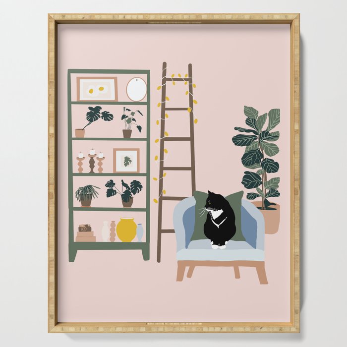 cat chilling out in the living room Serving Tray Gallery Image 1