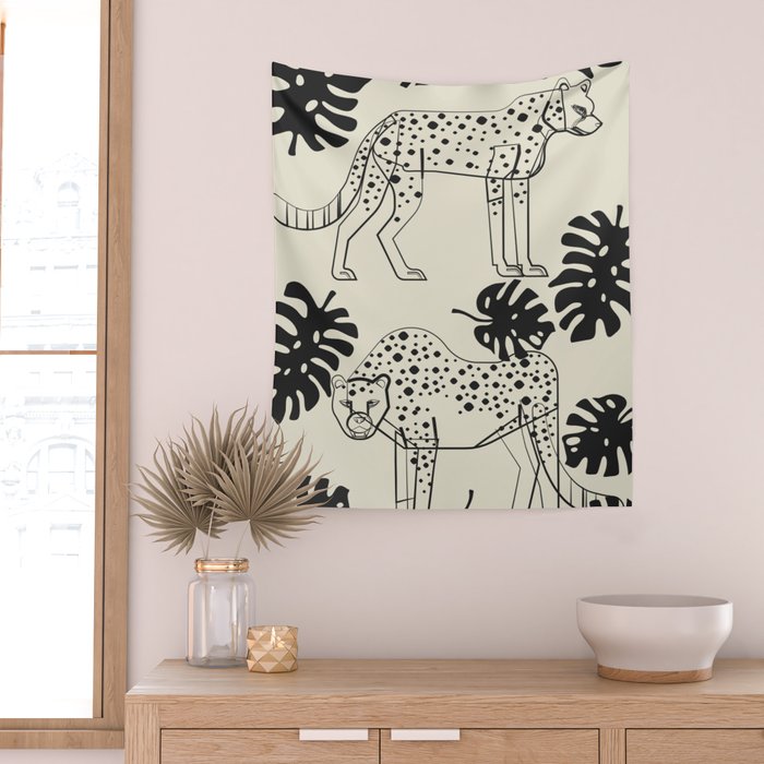 Cheetahs Monstera 4 Wall Tapestry Gallery Image 2
