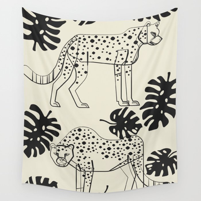 Cheetahs Monstera 4 Wall Tapestry Gallery Image 1