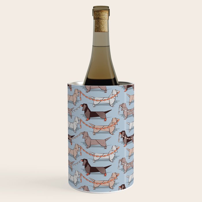 Origami Dachshunds sausage dogs // pale blue background Wine Chiller Gallery Image 1