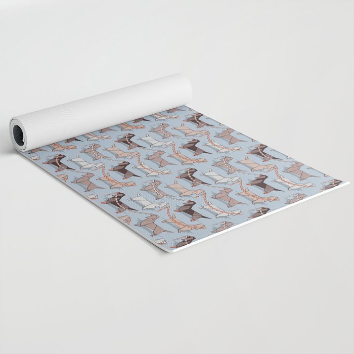 Origami Dachshunds sausage dogs // pale blue background Yoga Mat Gallery Image 2