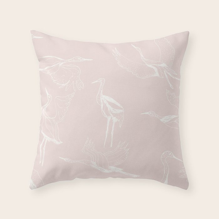 Cranes (Pink) Throw Pillow Gallery Image 6