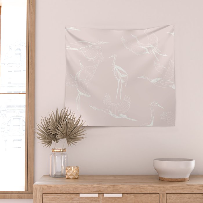 Cranes (Pink) Wall Tapestry Gallery Image 2
