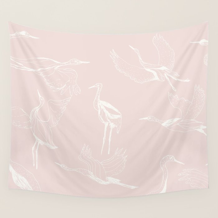 Cranes (Pink) Wall Tapestry Gallery Image 1