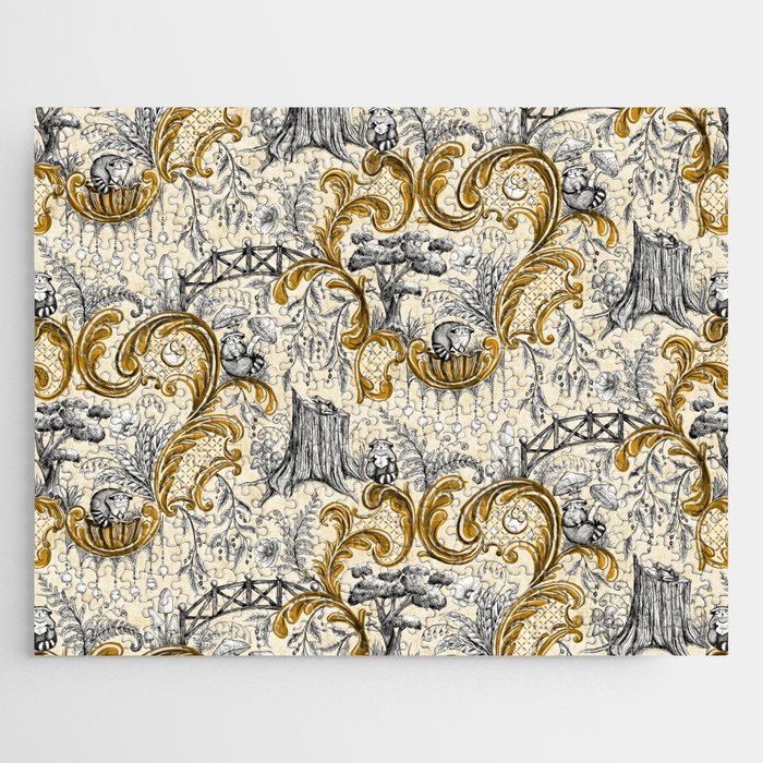 Rococo Raccoons - gold Jigsaw Puzzle Gallery Image 1