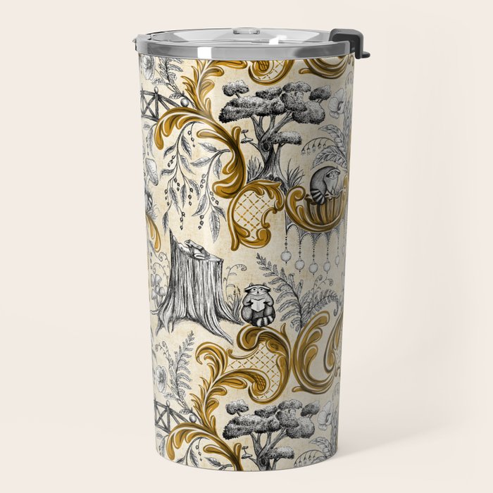 Rococo Raccoons - gold Travel Mug Gallery Image 2