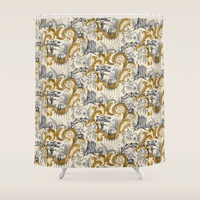 Rococo Raccoons - gold Shower Curtain Gallery Image 1
