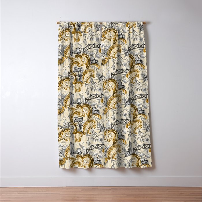 Rococo Raccoons - gold Window Curtain Gallery Image 3