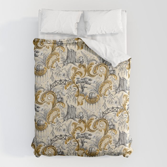 Rococo Raccoons - gold Duvet Cover Gallery Image 1