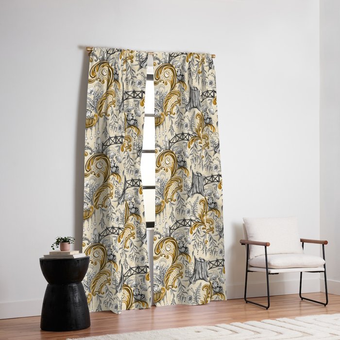 Rococo Raccoons - gold Window Curtain Gallery Image 6