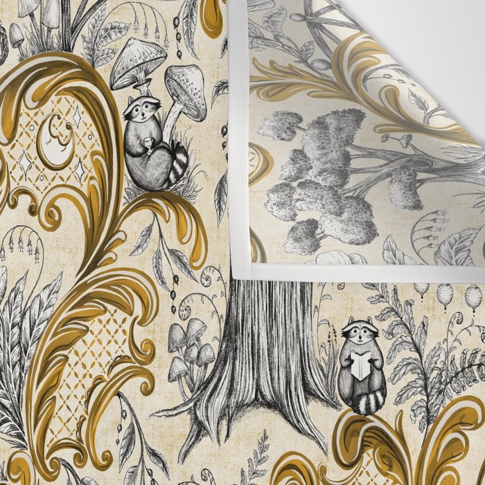 Rococo Raccoons - gold Wall Tapestry Gallery Image 3