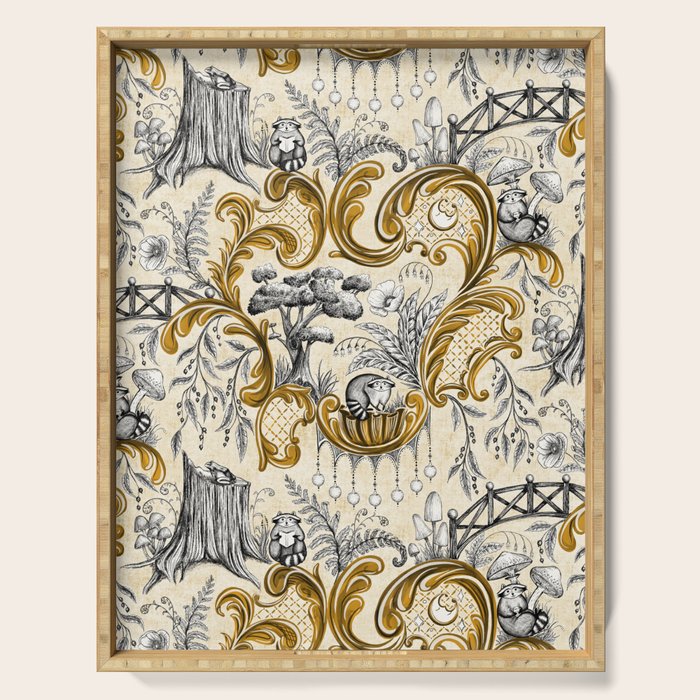 Rococo Raccoons - gold Serving Tray Gallery Image 1