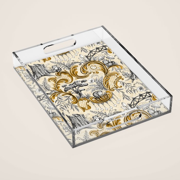 Rococo Raccoons - gold Acrylic Tray Gallery Image 1