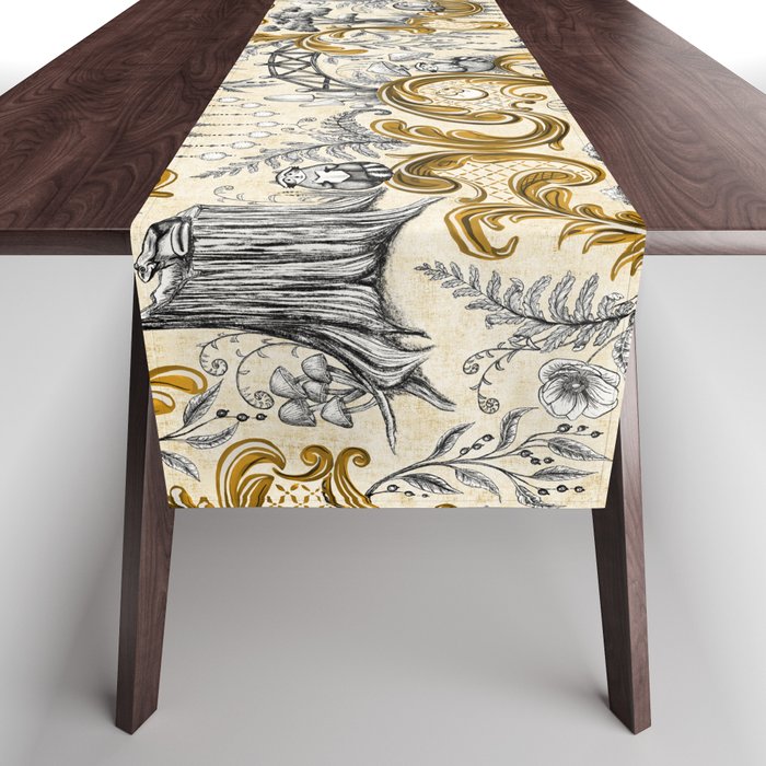 Rococo Raccoons - gold Table Runner