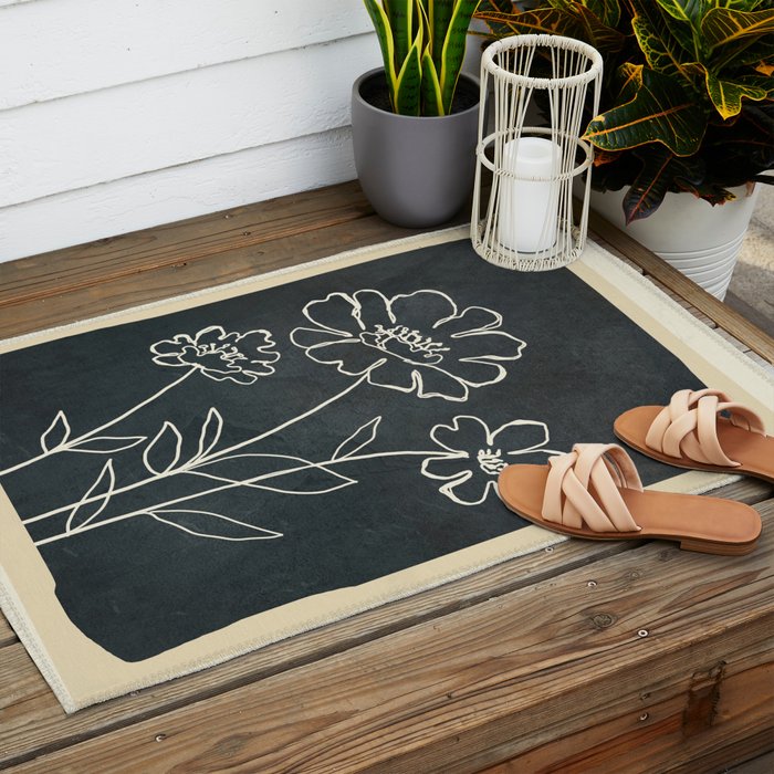 Sketch Line Flowers 4 Outdoor Rug Gallery Image 2