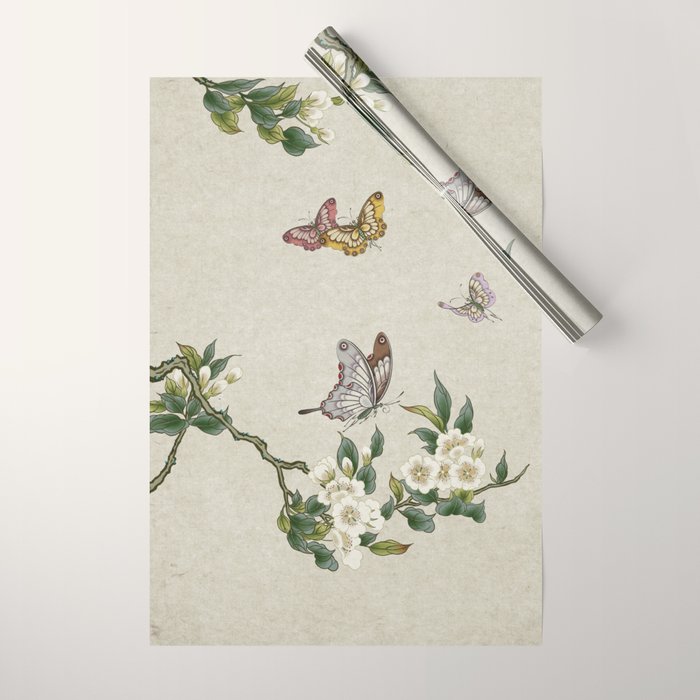 Pear flowers and butterflies type A - Minhwa : Koreafolkpainting Wrapping Paper Gallery Image 1