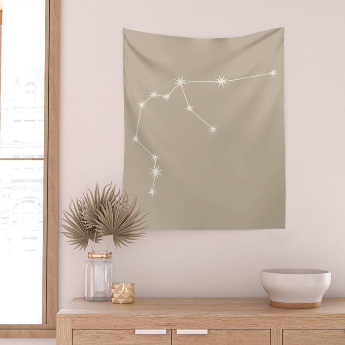 Aquarius Zodiac Star Constellation Line Art Beige Wall Tapestry Gallery Image 2