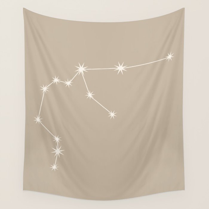 Aquarius Zodiac Star Constellation Line Art Beige Wall Tapestry Gallery Image 4