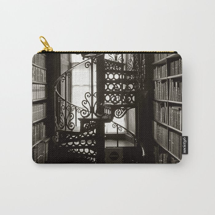 Trinity College, Dublin, Ireland, iron spiral stairs in Library College Long Room black and white photograph Carry All Pouch Gallery Image 1