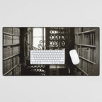 Trinity College, Dublin, Ireland, iron spiral stairs in Library College Long Room black and white photograph Desk Mat Gallery Image 1