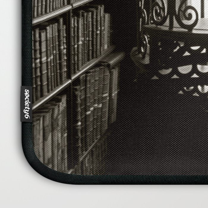 Trinity College, Dublin, Ireland, iron spiral stairs in Library College Long Room black and white photograph Laptop Sleeve Gallery Image 3