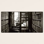 Trinity College, Dublin, Ireland, iron spiral stairs in Library College Long Room black and white photograph Desk Mat Gallery Image 3