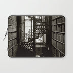 Trinity College, Dublin, Ireland, iron spiral stairs in Library College Long Room black and white photograph Laptop Sleeve Gallery Image 1