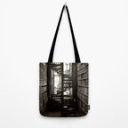 Trinity College, Dublin, Ireland, iron spiral stairs in Library College Long Room black and white photograph Tote Bag Gallery Image 2