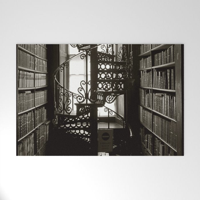 Trinity College, Dublin, Ireland, iron spiral stairs in Library College Long Room black and white photograph Welcome Mat Gallery Image 1