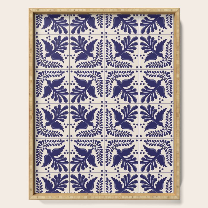 Mexican Talavera With Blue Birds Pattern by Akbaly Serving Tray Gallery Image 1