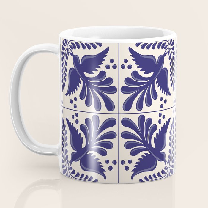 Mexican Talavera With Blue Birds Pattern by Akbaly Coffee Mug Gallery Image 3